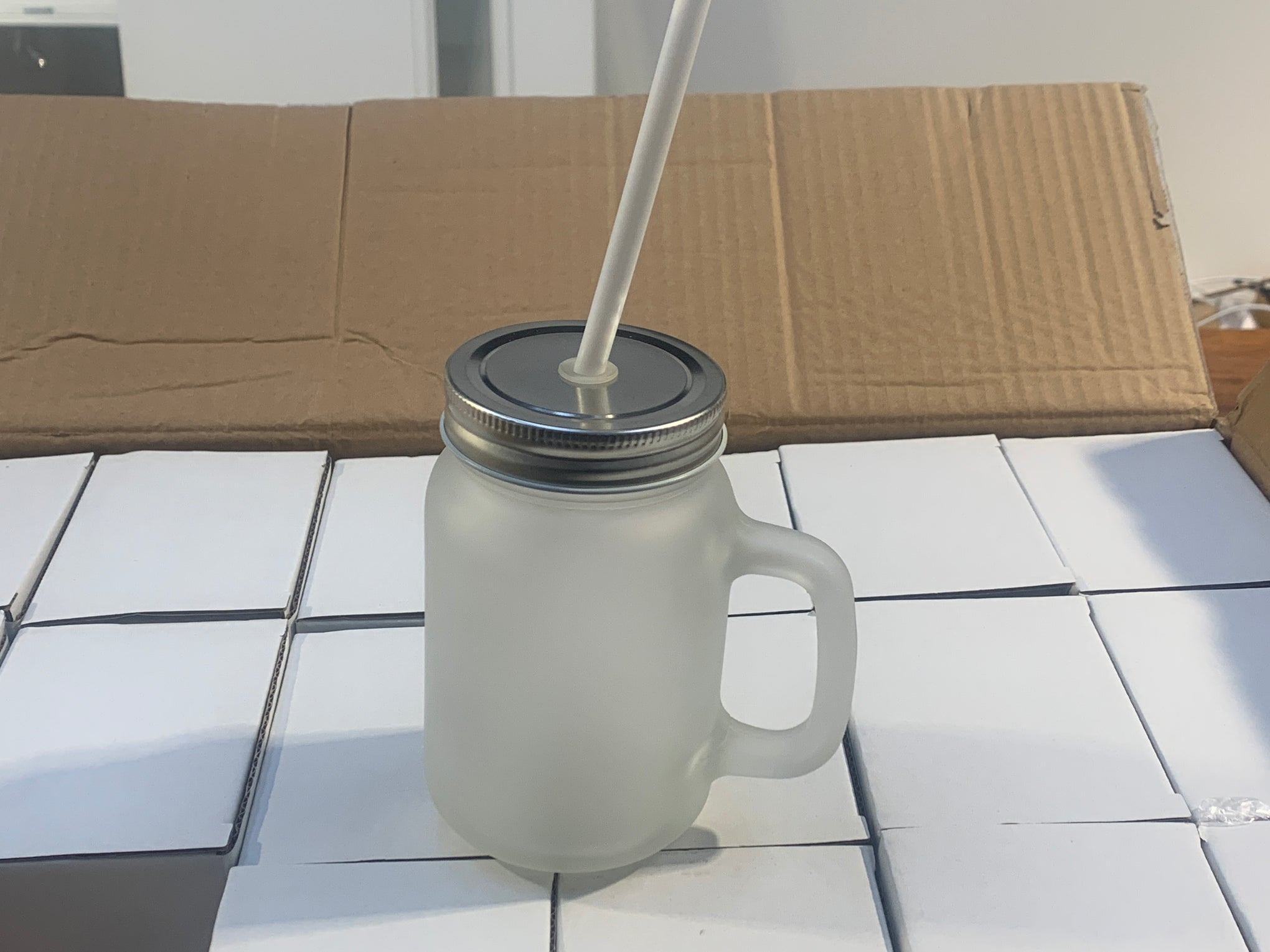 Frosted Glass Sublimation Mason Jars with Straws