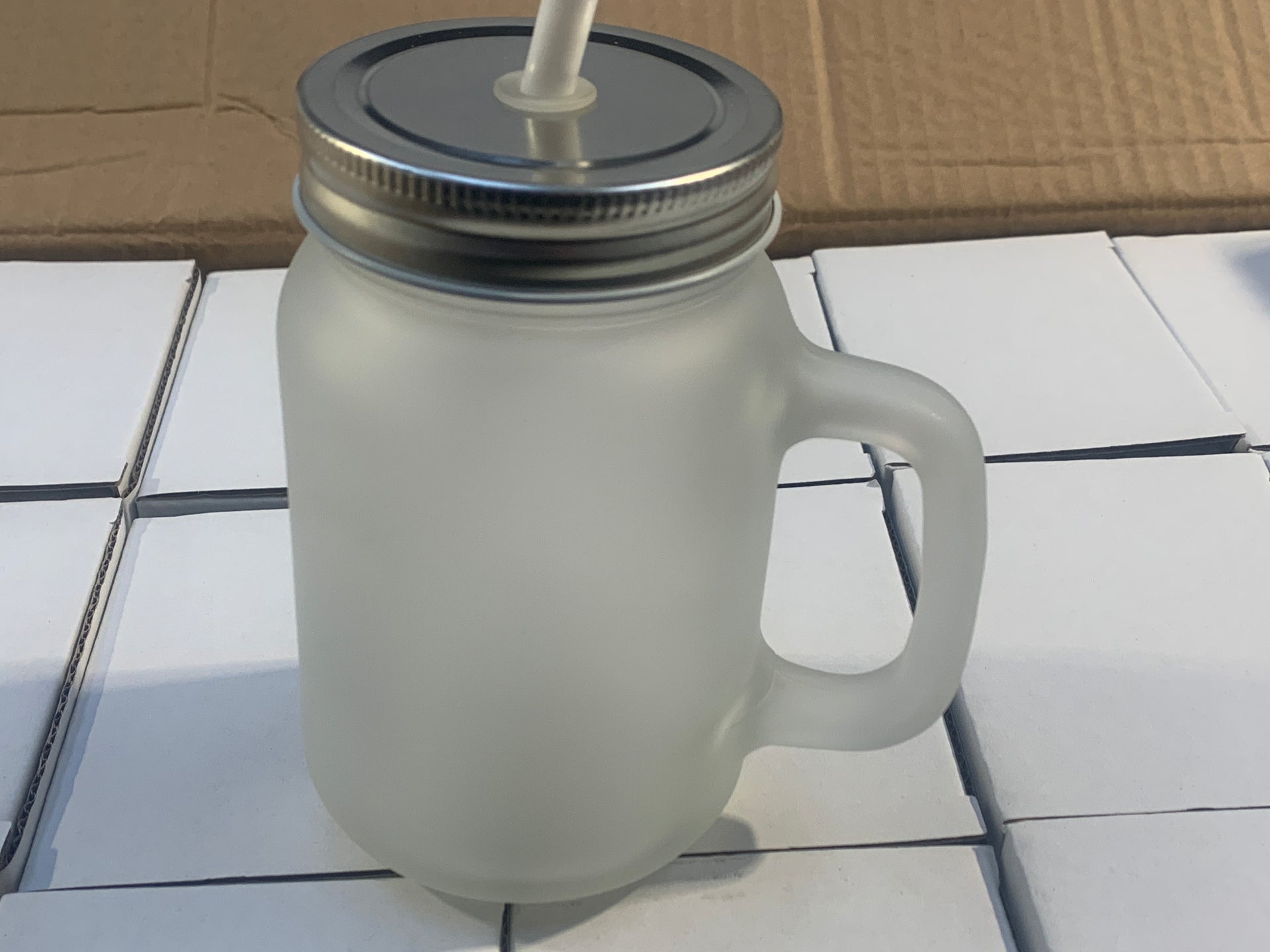 Frosted Glass Sublimation Mason Jars with Straws
