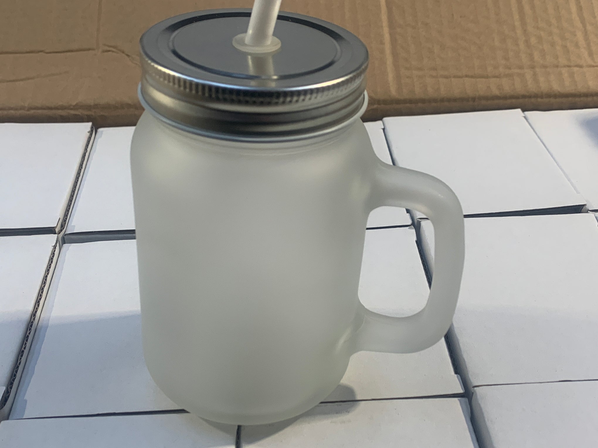 Frosted Glass Sublimation Mason Jars with Straws
